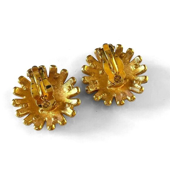 Vintage Swarovski Gold Enamel Crystal Sunburst Earrings - Picture 4 of 6